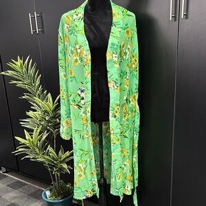 Shore Drive Coverup,floral,butterfly sleeve,sheer lightweight,belted, summer